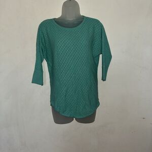 NY&Co Thin Knit‎ Sweater 3/4 Sleeve Teal Crewneck Diamond Size M Casual Career